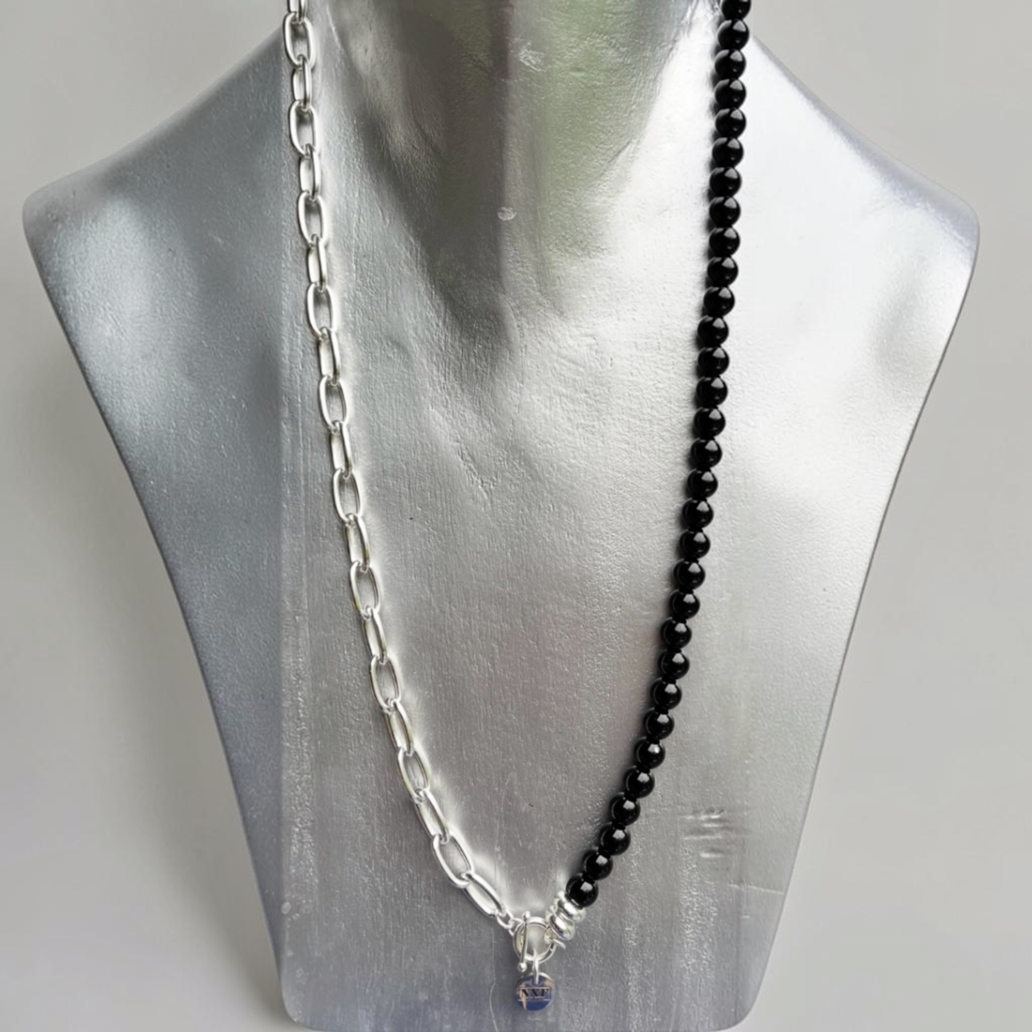 Handmade Onyx Designerkette I Paperclip Kette mit weißem Hämatit