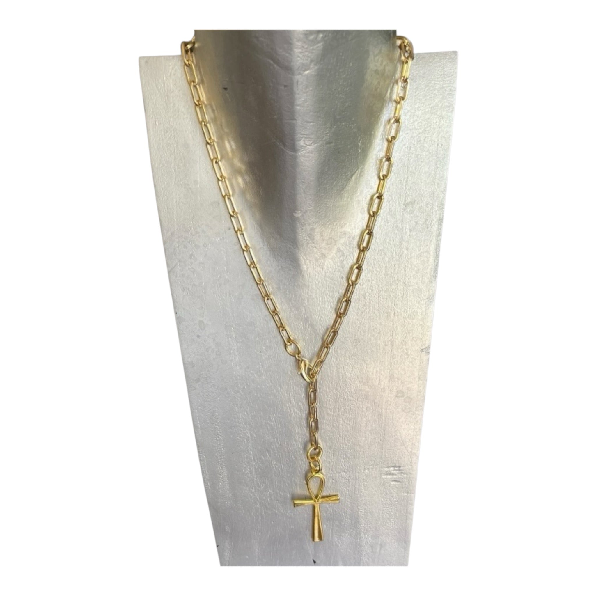 Goldene Paperclip Kette mit Ankh Kreuz