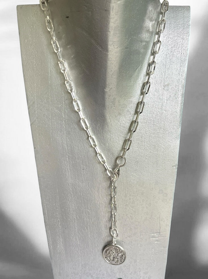 Paperclip-Kette mit Drachen Coin Anhänger – Minimalistischer Statement-Schmuck