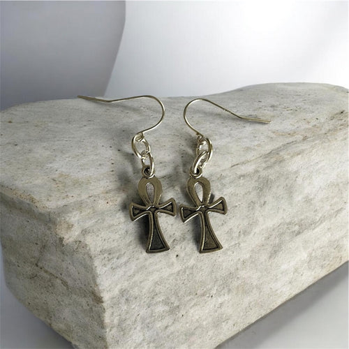 Ankh Kreuz Ohrringe Silber & Brisur 925 Sterling Silber