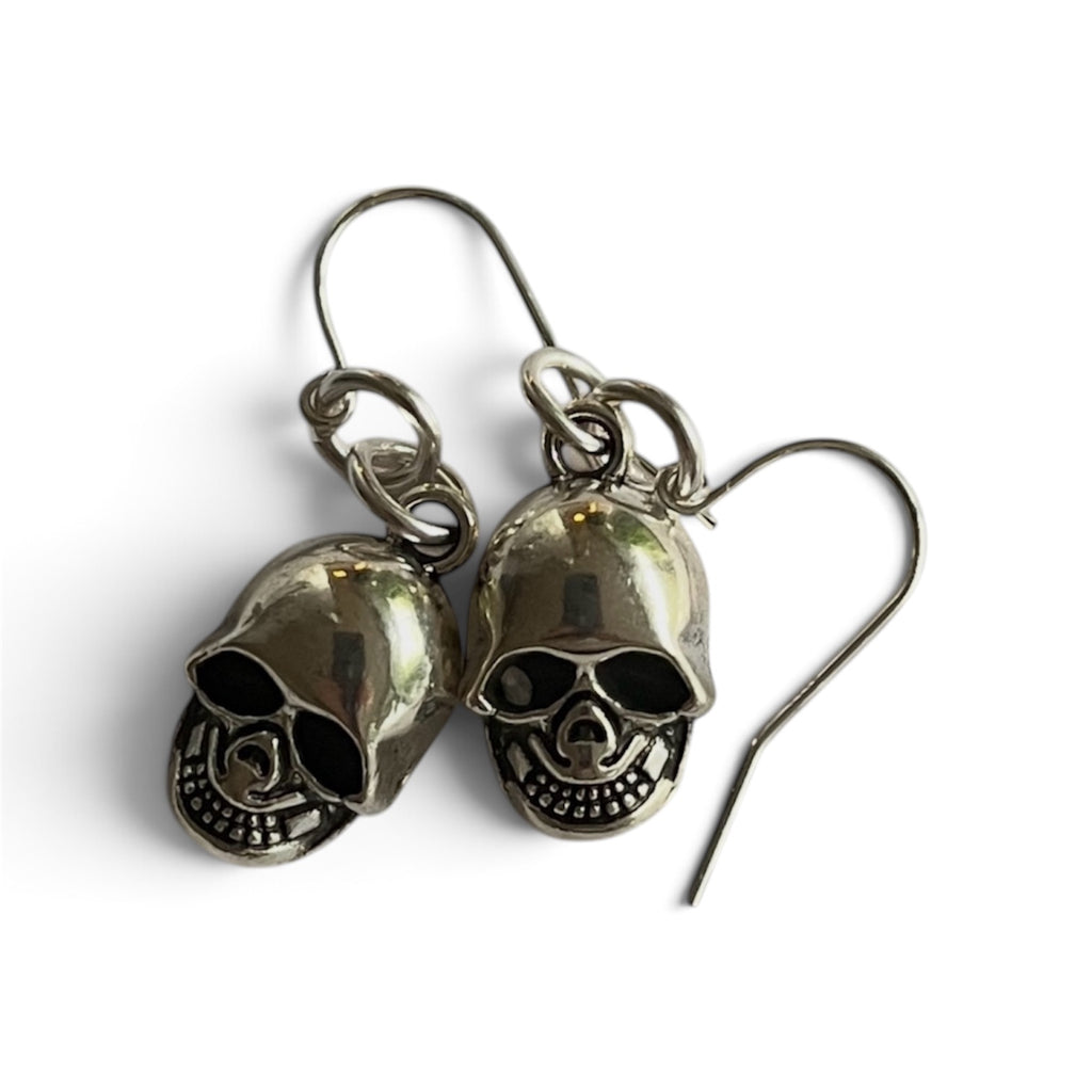 Totenkopf Ohrringe Ruthenium & Brisur 925 Sterling Silber
